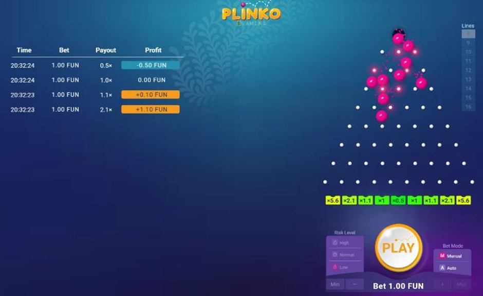 Nhận thưởng trong Plinko